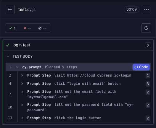Code button in the Command Log