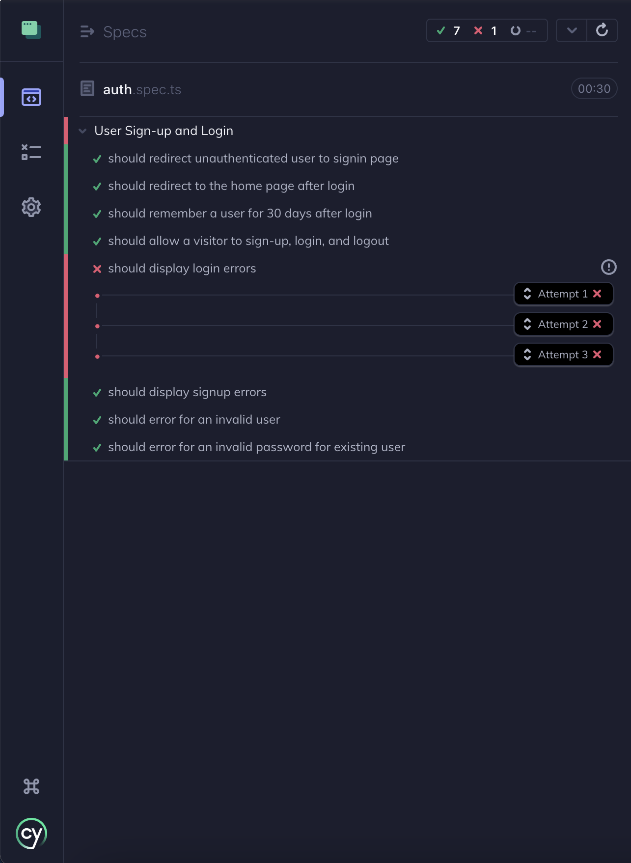 Test retries attempt 3 fail