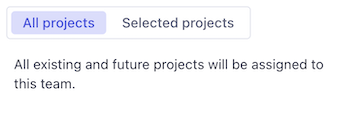 When assigning projects to a team, you can select All Projects that either exist or that may be created in the future.